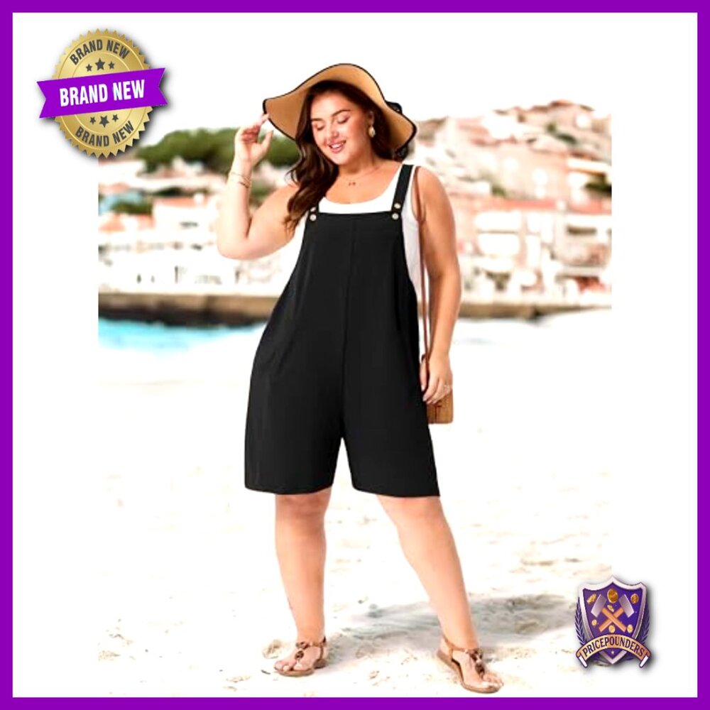 Plus Size Romper Adjustable Straps Pockets Lightw… - image 3